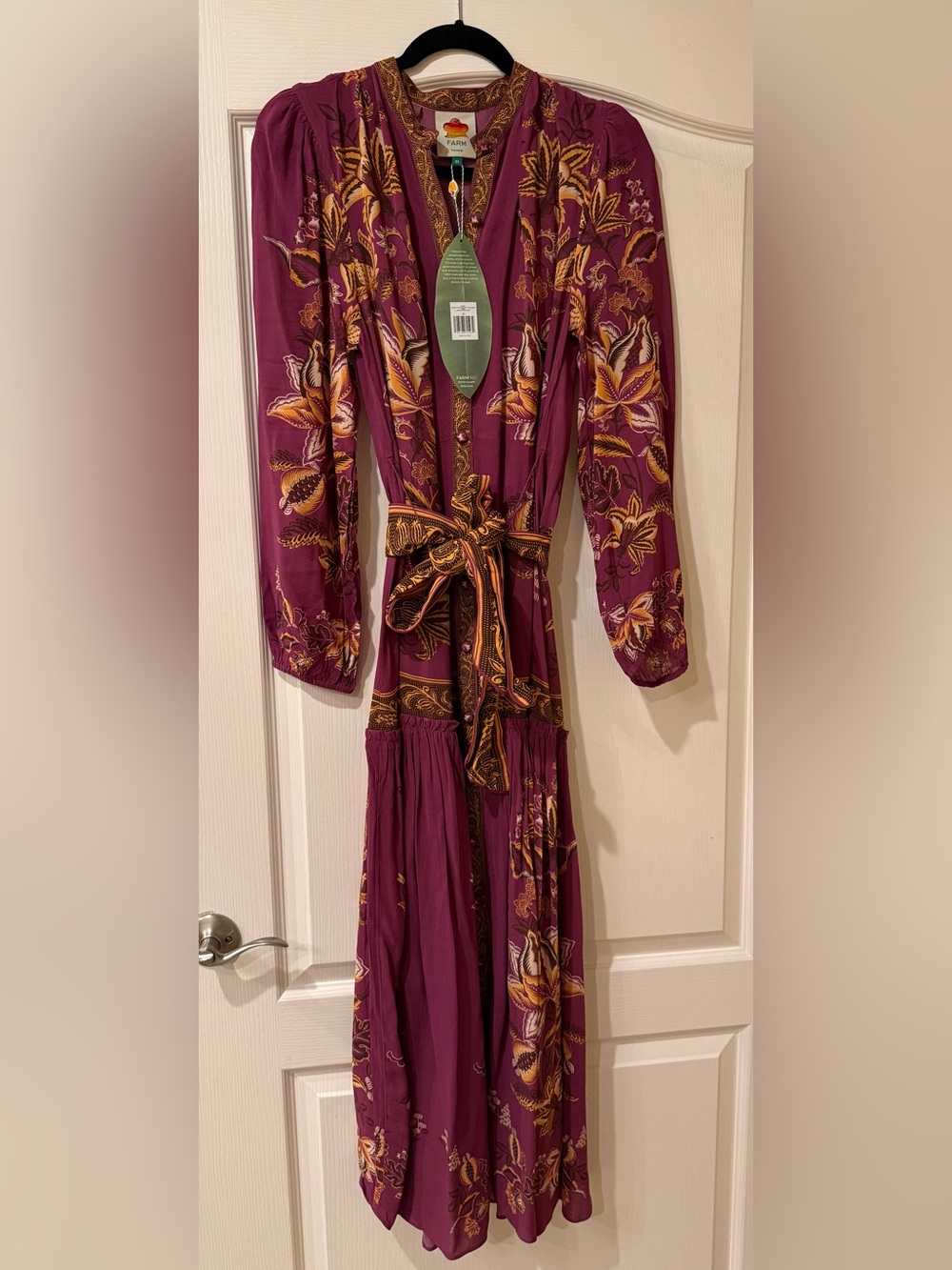 FARM Rio Plum Floral Embroidered Maxi Dress with Gold Accents - Picture 2 of 4